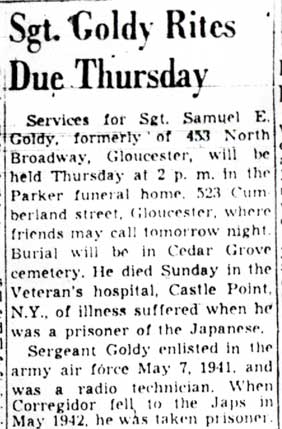 Camden Courier-Post, November 2, 1948 — Sgt. Goldy Rites Due Thursday, part 1