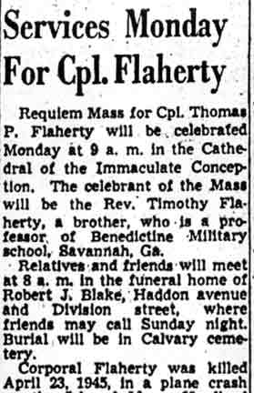 Camden Courier-Post, July 23, 1948 — Services Monday For Cpl. Flaherty, column 1