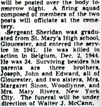 Obituary clipping for T/Sgt. Thomas M. Sheridan, Camden Courier-Post