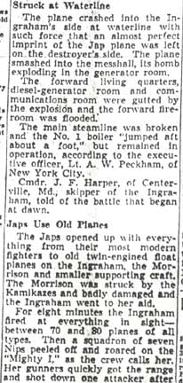 Camden Courier-Post, July 3, 1945 — Destroyer Is Badly Crippled, column 2