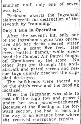 Camden Courier-Post, July 3, 1945 — Destroyer Is Badly Crippled, column 3