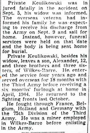 Camden Courier-Post, October 30, 1945 — Camden GI Killed, Awaited Discharge, text