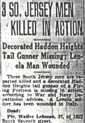 3 So. Jersey Men Killed in Action, Camden Courier-Post, April 21, 1944