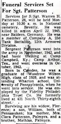 Camden Courier-Post, August 14, 1948 — Funeral Services Set For Sgt. Patterson