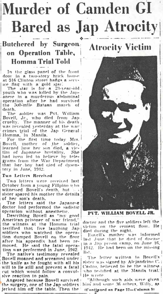 Murder of Camden GI Bared as Jap Atrocity, Camden Courier-Post, January 17, 1946