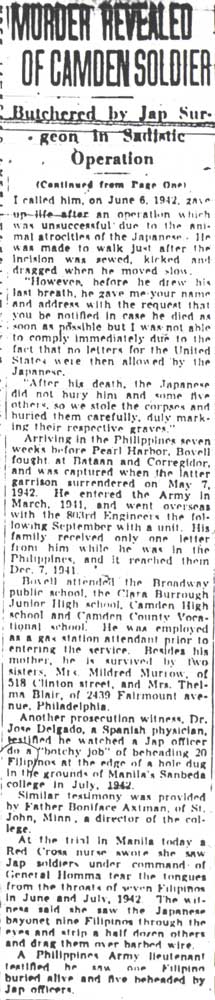 Murder of Camden GI Bared as Jap Atrocity (continued), Camden Courier-Post, January 17, 1946