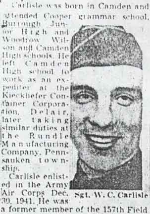 Camden Flier Dies With 8 in Crash, Camden Courier-Post, January 1944