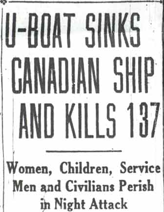U-Boat Sinks Canadian Ship And Kills 137