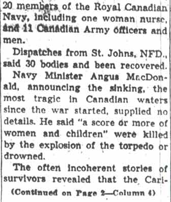 U-Boat Sinks Canadian Ship, continued