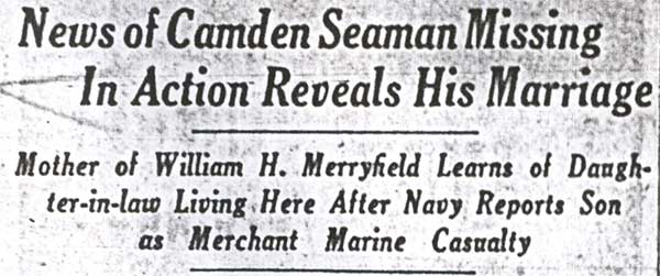 Camden Courier-Post, November 5, 1942 — News of Camden Seaman Missing In Action Reveals His Marriage