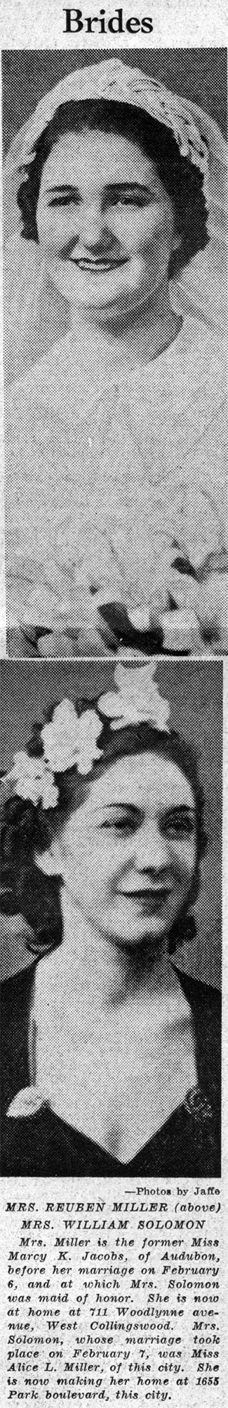Camden Courier-Post, February 21, 1938 — Brides
