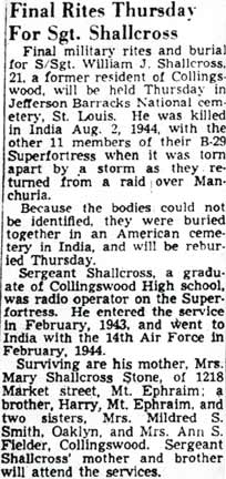 Camden Courier-Post obituary for William J. Shallcross, November 11, 1949
