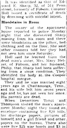 Camden Courier-Post article: Veteran Found Dead in River; Wrists Slashed, part 2