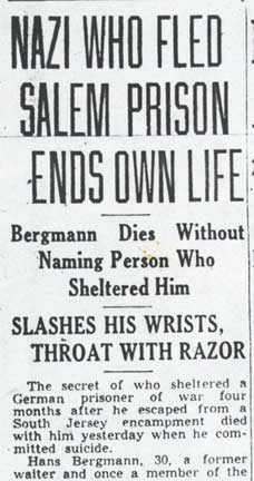 Camden Courier-Post article: Nazi Who Fled Salem Prison Ends Own Life, part 1