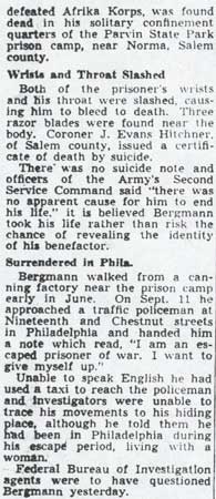 Camden Courier-Post article: Nazi Who Fled Salem Prison Ends Own Life, part 2