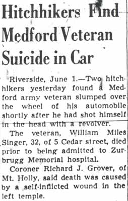 Camden Courier-Post article: Hitchhikers Find Medford Veteran Suicide in Car, part 1