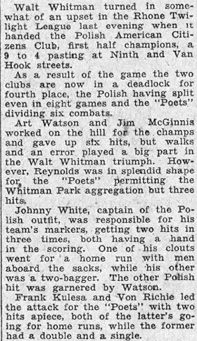 Rhone Twilight League baseball, August 1933 (continued)