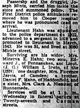 LT. EDWARD C. HAHN STRICKEN ON STREET — obituary continued