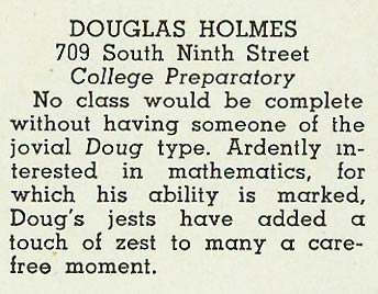 Douglas Holmes, Camden High School Purple & Gold yearbook, January 1944