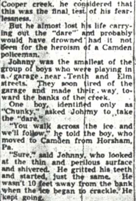 Boy Nearly Drowns to Prove Courage — panel 2, Camden Courier-Post, January 26, 1940