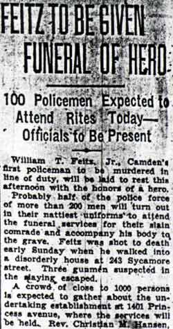 Feitz to Be Given Funeral of Hero, Camden Evening Courier, September 8, 1934