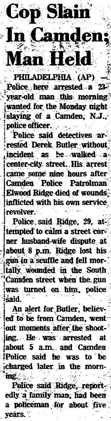 Cop Slain In Camden; Man Held — Trenton Times, July 3, 1973