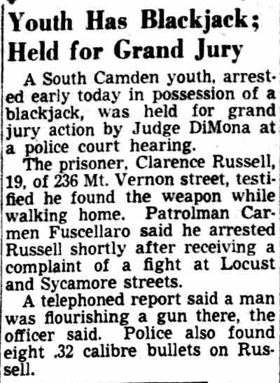 Youth Has Blackjack; Held for Grand Jury — Camden Courier-Post, November 12, 1949