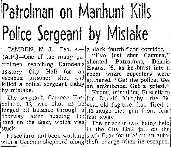 Patrolman on Manhunt Kills Police Sergeant by Mistake — Seattle Daily Times, February 5, 1961