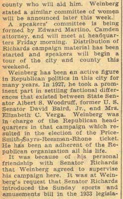 Camden Courier-Post article, May 10, 1934: Richards Opens Camden Quarters, page 2