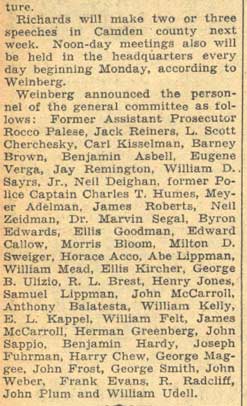 Camden Courier-Post article, May 10, 1934: Richards Opens Camden Quarters, page 3