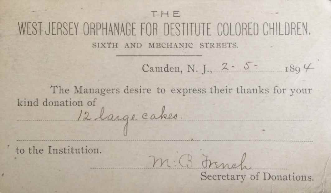West Jersey Orphanage for Destitute Colored Children - Front
