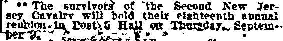 Philadelphia Inquirer August 30 1909 - Second New Jersey Cavalry reunion at Post 5 Hall