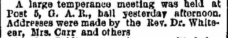 Philadelphia Inquirer February 14 1887 - Temperance meeting at Post 5