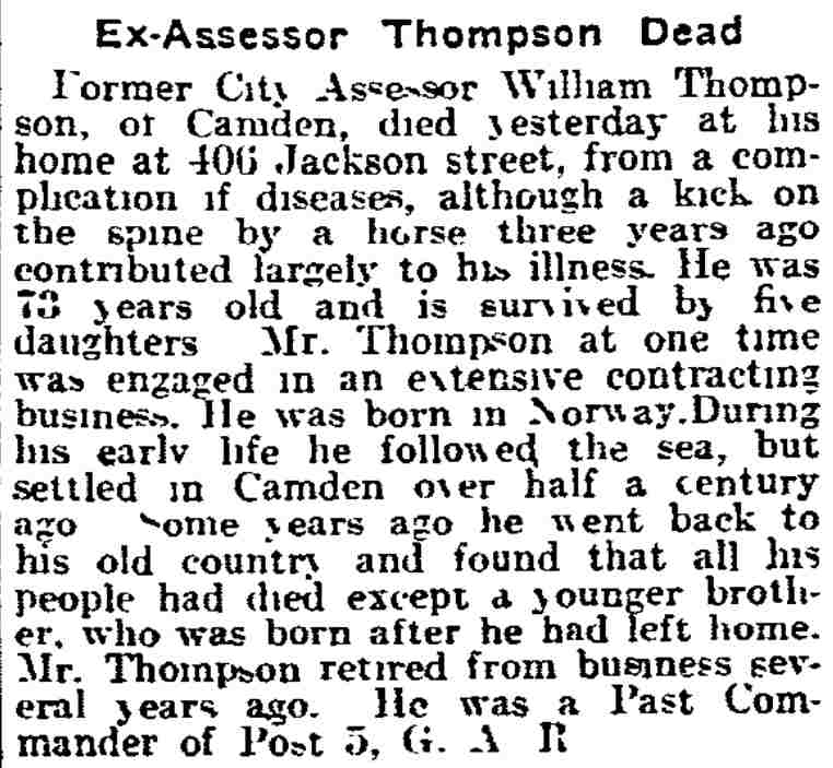 Philadelphia Inquirer January 19 1916 - William Thompson, Past Commander of Post 5, obituary