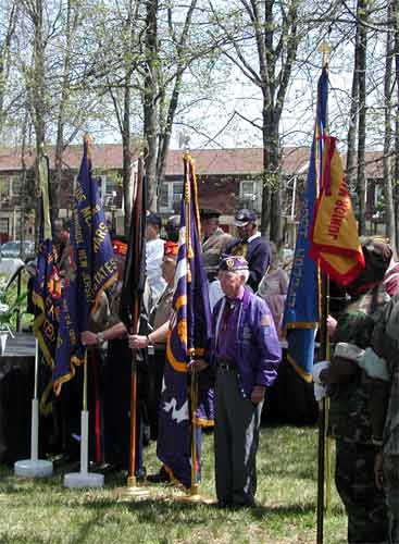 Colors borne by the Marine Corps League and Military Order of the Purple Heart at dedication ceremony