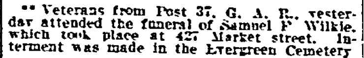 Philadelphia Inquirer August 7 1911 - Post 37 attends funeral of Samuel F. Wilkie