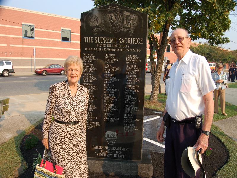 Ginny and Bob Shapleigh — Ginny's grandfather was fire fighter Joseph Ware, Camden Firemen's Memorial Dedication, 2006