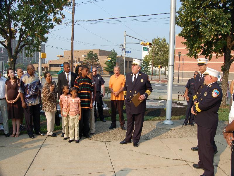 Chief Marini addressing the attendees, Camden Firemen's Memorial Dedication, 2006