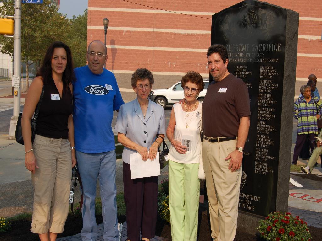 Members of the Iannelli Family — Joanne Iannelli McAllister, Frank Iannelli, Jean Iannelli, Olga Iannelli, Dennis Iannelli, Camden Firemen's Memorial Dedication, 2006