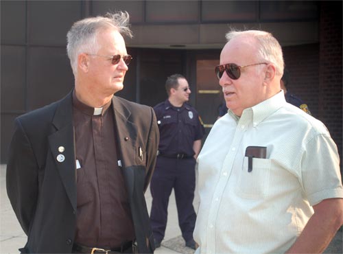 Monsignor Michael Mannion and retired Camden Fire Department member John E. 'Jack' Maher at the 2006 Line of Duty Death Memorial dedication