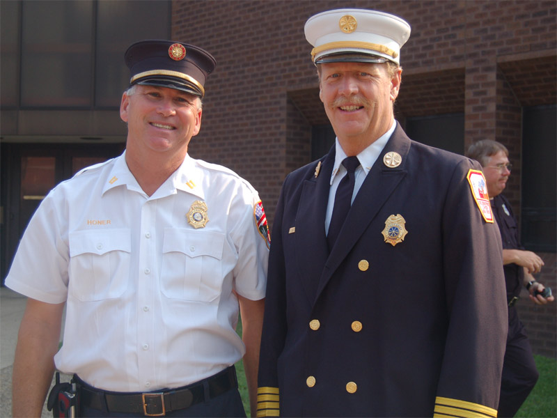 Captain John Honer NJ Division of Fire Safety and Deputy Chief Greg Murphy Camden Fire Department, Camden Firemen's Memorial Dedication, 2006