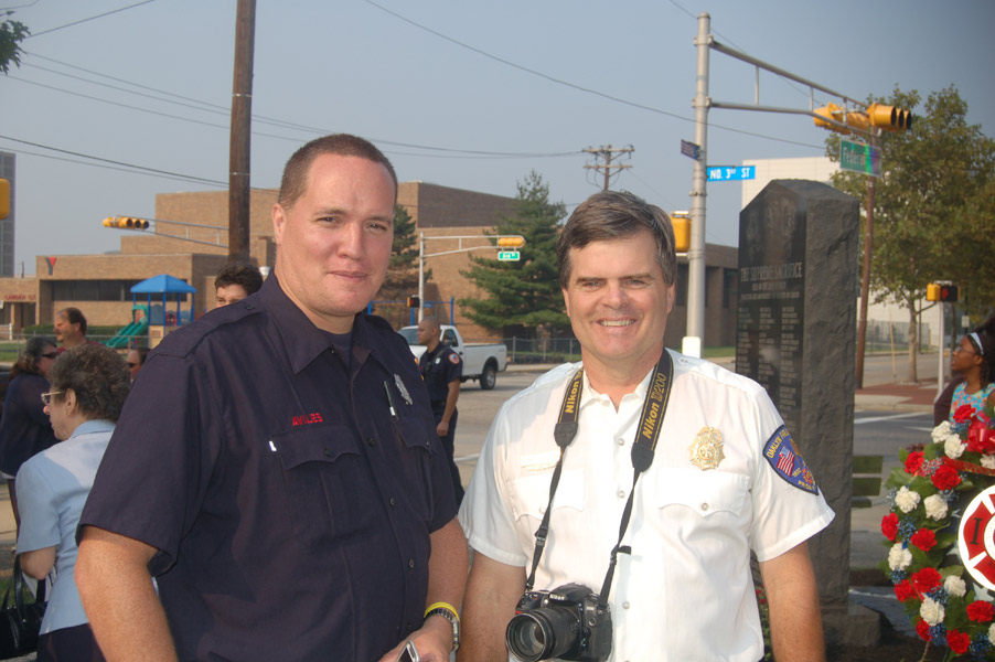 Fire Fighter Aviles Camden Fire Department and Oaklyn Fire Department Assistant Chief Hudson, Camden Firemen's Memorial Dedication, 2006