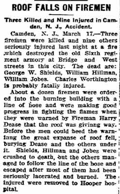 Altoona Mirror, Altoona Pennsylvania, March 17, 1906 — Roof Falls on Firemen