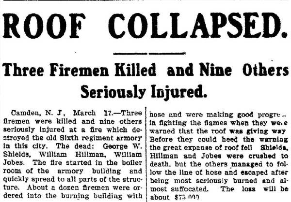 Lima Daily News, Lima Ohio, March 17, 1906 — Roof Collapsed