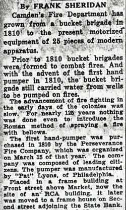 A History of Fire Fighting in Camden, Part 1 — Camden Courier-Post, October 7, 1936
