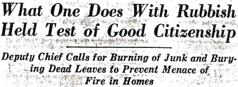 Headline: What One Does With Rubbish Held Test of Good Citizenship