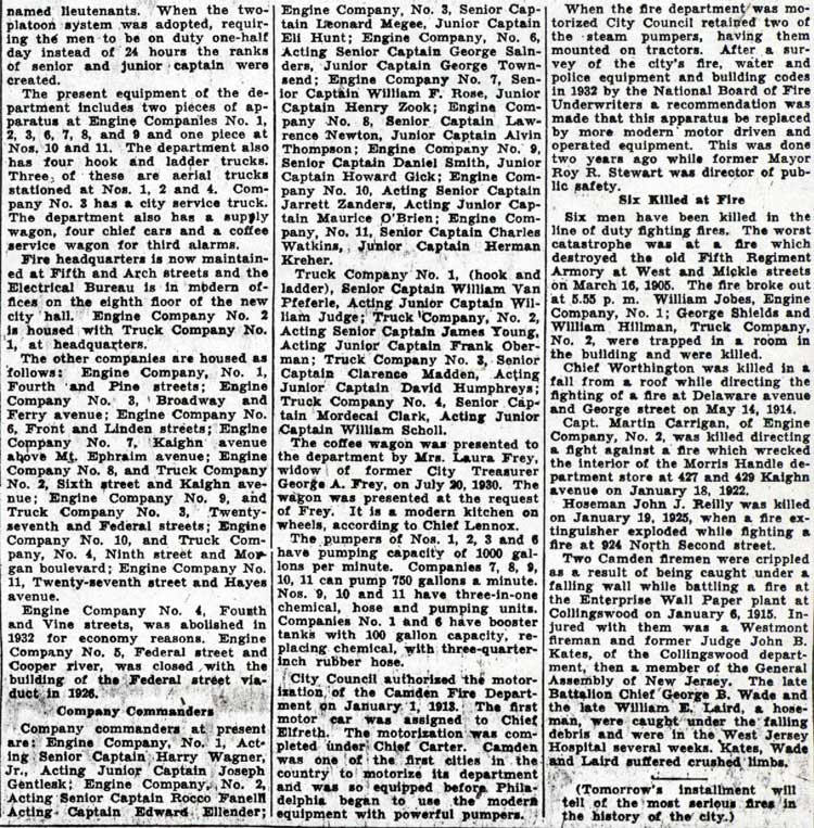 A History of Fire Fighting in Camden, full page — Camden Courier-Post, October 12, 1936