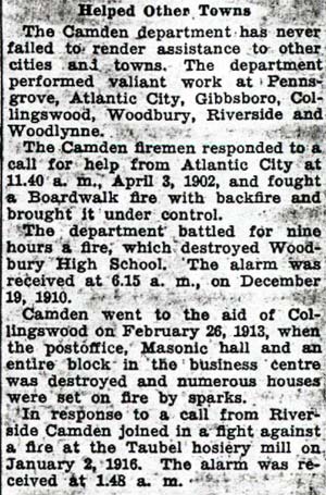A History of Fire Fighting in Camden, Part 6 — Camden Courier-Post, October 14, 1936