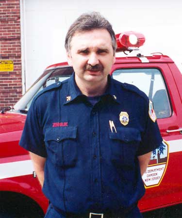 Battalion Chief Robert Ziemiuk at the East Camden Firehouse, 1990s