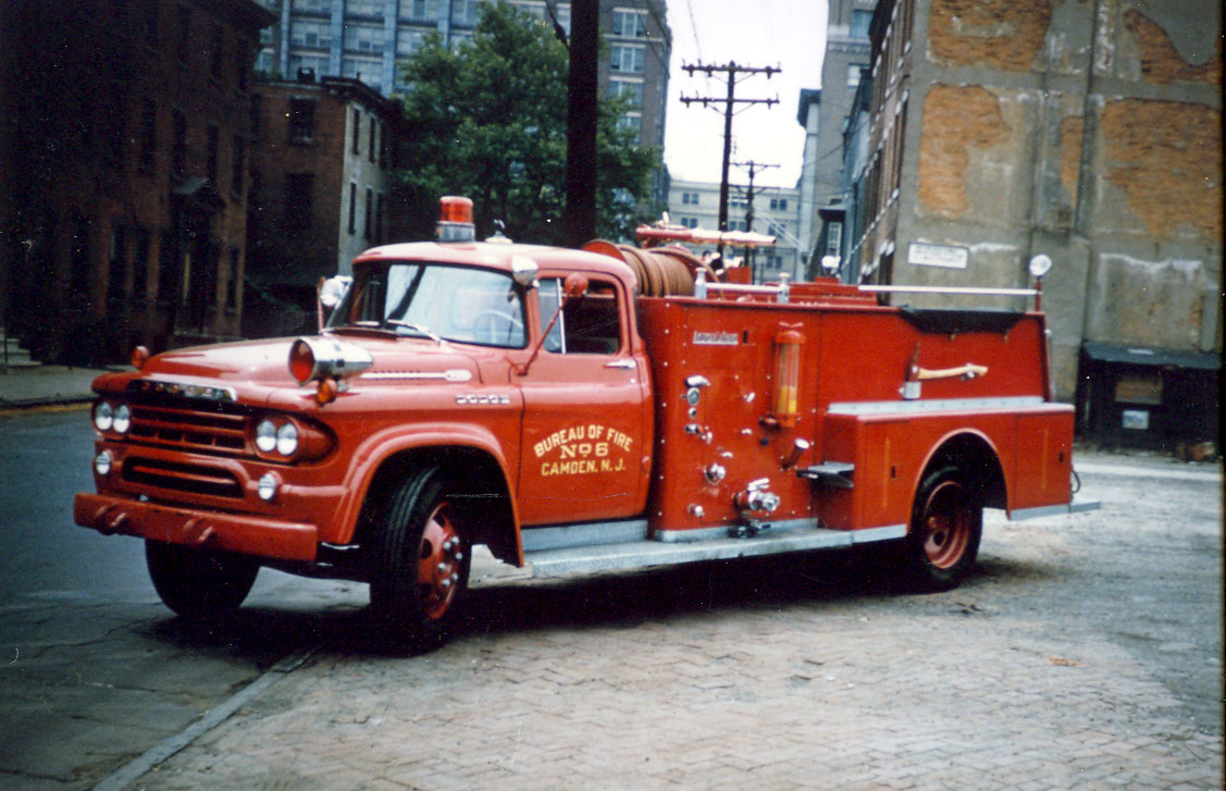 Engine Company 6 — 1959 Dodge-American LaFrance Hose Wagon 200 GPM, looking south on Front Street, July 1960